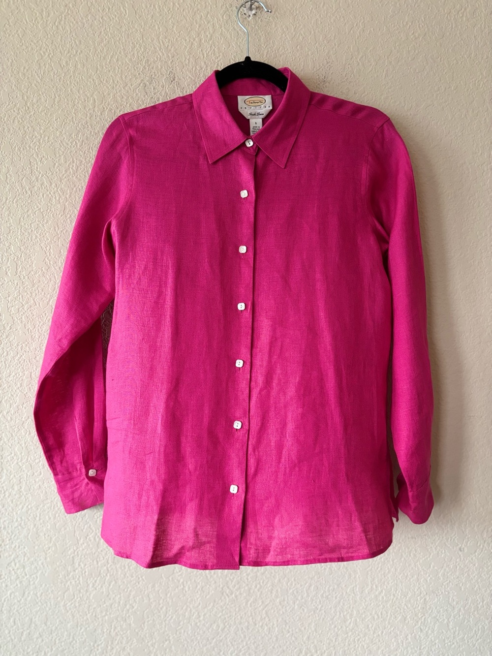Talbots Petites 100% Irish Linen Pink Button Down Casual‎ Lagenlook Size 6